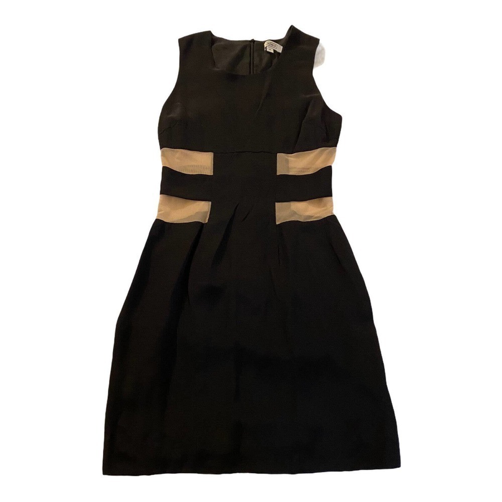 Nomia Dress Size 2 Black Silk Cutout with Mesh Tan Panels Short Sheath - Picture 5 of 12